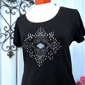 HARLEY-DAVIDSON T-SHIRT, M, METAL BLING DESIGN, BLACK, EUC